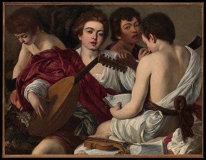 Caravaggio (Michelangelo Merisi) (Italian, Milan or Caravaggio 1571–1610 Porto Ercole) The Musicians, ca. 1595 Oil on canvas; 36 1/4 x 46 5/8 in. (92.1 x 118.4 cm) The Metropolitan Museum of Art, New York, Rogers Fund, 1952 (52.81) http://www.metmuseum.org/Collections/search-the-collections/435844